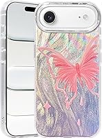 Vista 121 de I-MGAE-IN-AR - Funda compacta para iPhone 16 Pro Max con diseño de mariposa plateada brillante, a la moda, suave, delgada, de poliuretano
