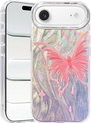 Miniatura 118 de I-MGAE-IN-AR - Funda diseñada para iPhone 12 y 12 Pro, diseño de mariposa plateada brillante, funda protectora de poliuretano termoplástico, suave,