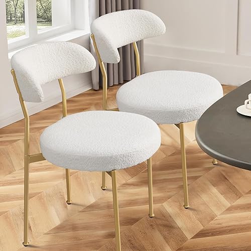 Miniatura 3 de SoarFlash Sillas de comedor, Beige Boucle Sillas de comedor Juego de 4, sillas de comedor de cocina con respaldo curvado tapizado de mediados de