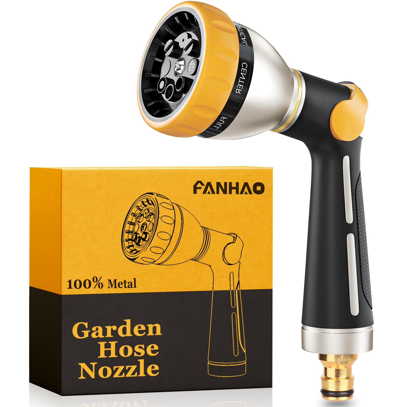 FANHAO Pistolet arrosage, buse de pulvérisation métallique 100% robuste avec commande par le pouce, buse à eau haute pression avec 8 modèles de pulvérisation réglables pour arroser les plantes
