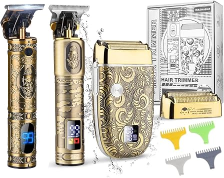 Suttik Professional Hair Clippers and Electric Shavers Set, Beard Trimmer for Men Electric Razor Beard Grooming Kit Hair Trimmer with 2 Foil Head and Limit Combs, Gift for Men,Bronze