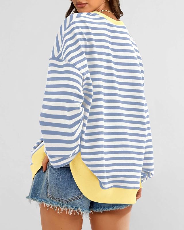 BTFBM Oversized Sweatshirt For Women 2026 Fall,Blue Beige White,XL image 2