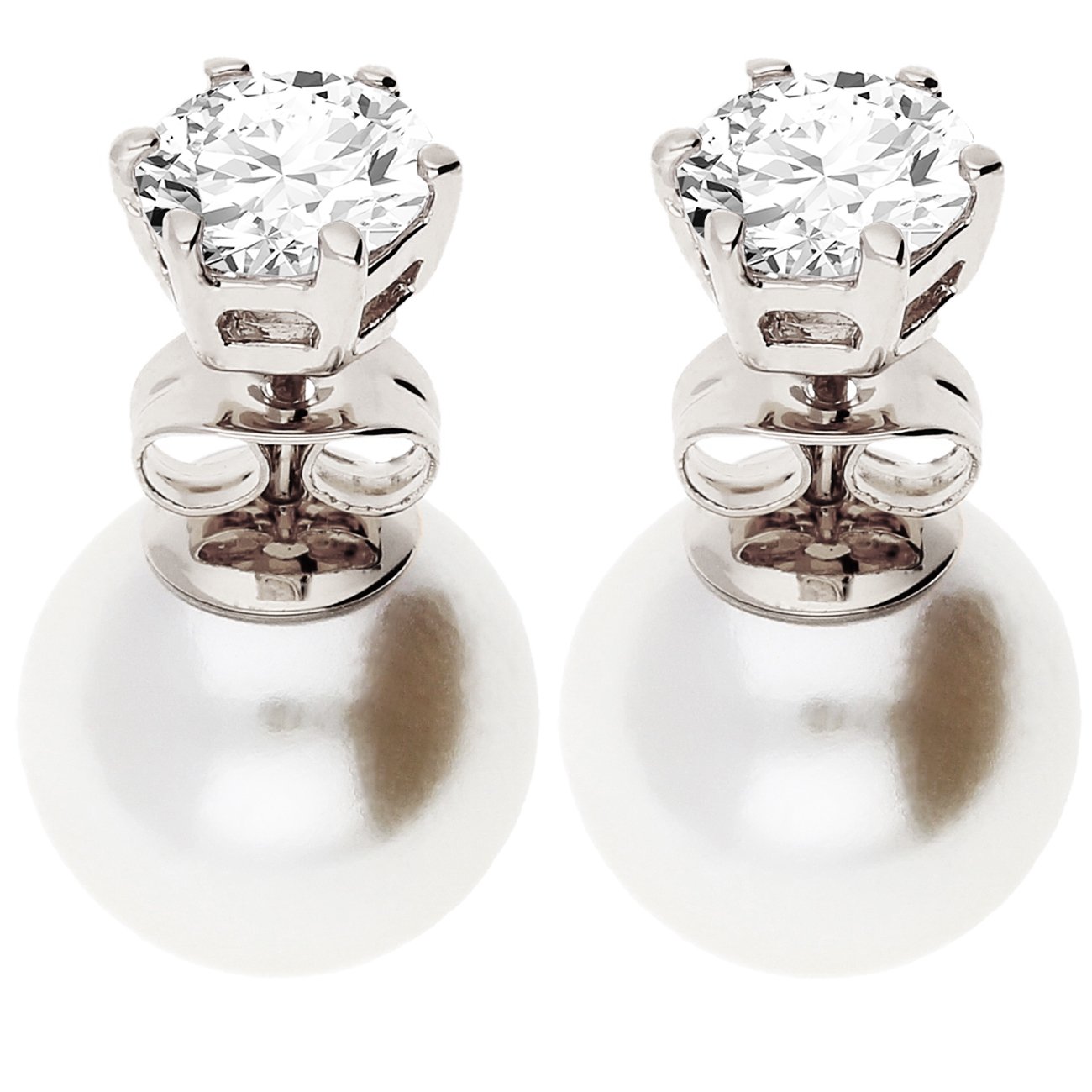 Ohrringe 750er Weißgold Vergoldet Perlenohrringe Zirkonia silber weiß Doppel Ohrstecker Set Front Back mit Perlen Kugeln Perlenohrstecker Brautschmuck