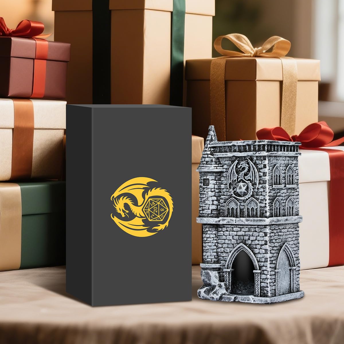 Tour de dés du château D&D, Plateaux à rouler en résine 3D, Accessoires de jeux de table fantastiques, Tour de dés Dragon portable, Parfait pour le RPG DND, Cadeaux pour les joueurs (Dés non inclus)