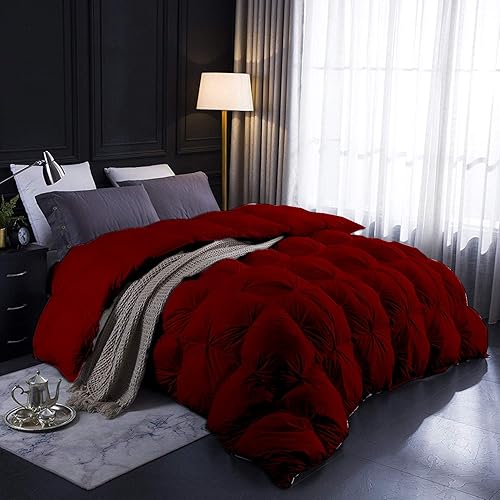Miniatura 2 de A+ Posters Edredón borgoña para todas las estaciones, tamaño Queen extragrande de 98 x 98 pulgadas, 1 edredón plisado de 600 GSM y 4 pestañas en las