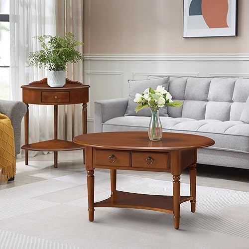 Miniatura 24 de Leick Home 10109-CH Mesa de centro ovalada pequeña con estante, color cereza chocolate Chocolate Cherry,blanco (Orchid White),Nuez pacana,Roble de