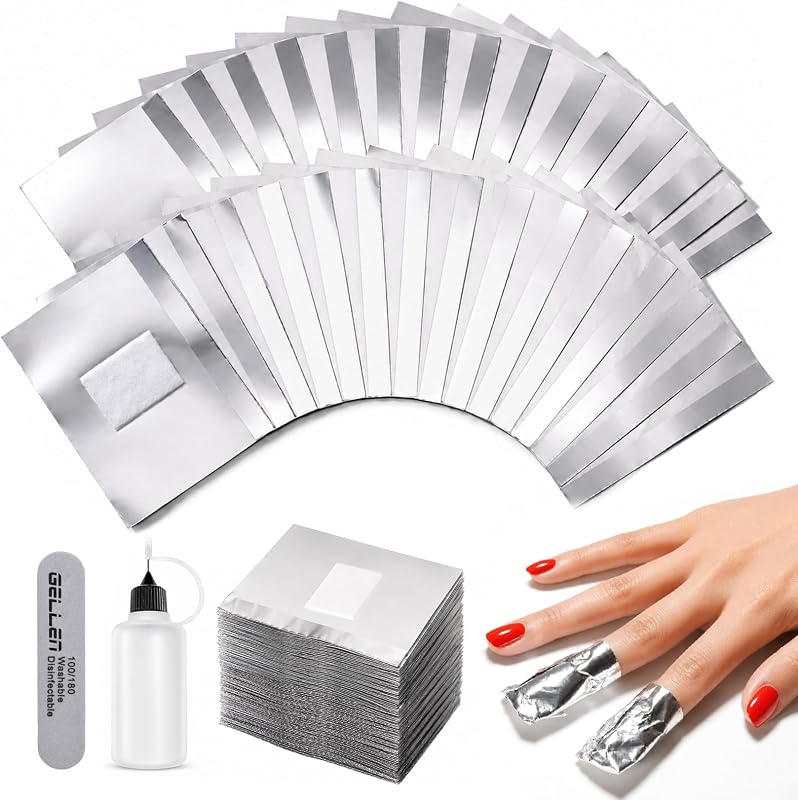 Envolturas de papel de aluminio para quitar esmalte de uñas, 300 piezas de papel de aluminio para uñas con herramienta | Láminas removedoras de Gel para uñas, con almohadilla de algodón grande sin pelusa preinstalada, para el hogar, bricolaje, eliminación de Gel para dedos y pies