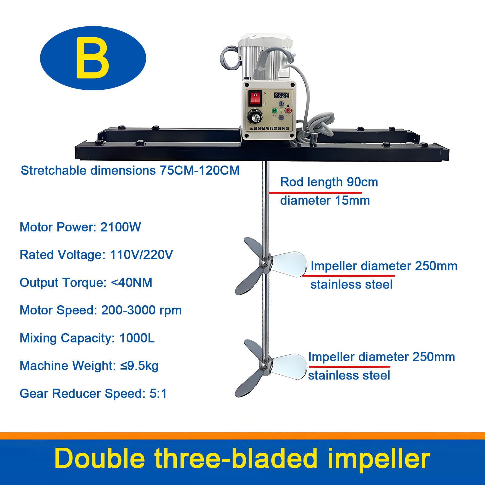 Agitateur électrique IBC, mélangeur électrique pour cuve de 1 tonne,machine à mélanger la peinture industrielle, hélice repliable avec support de suspension,pour agitateur de dissolution de liquides B