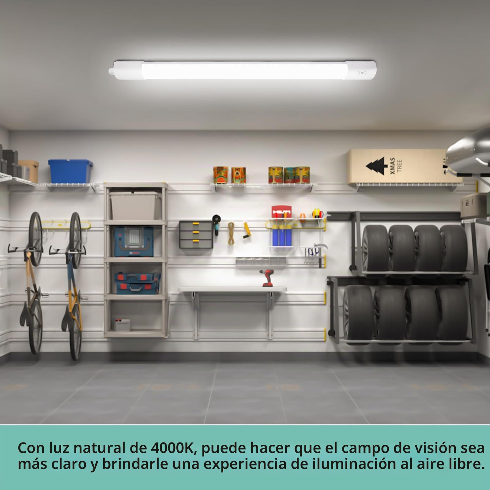 Lámpara LED con Sensor de Movimiento para Baño/Cocina/Sótano, 60 CM 20W 2200LM 4000K IP65, Luz Techo LED Impermeable para Garaje Taller o Almacén (Tubo LED Blanco Frío)