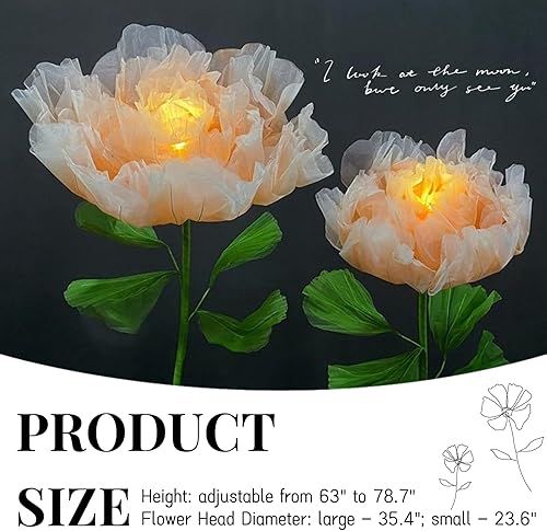 Miniatura 6 de Decoración de flores gigantes con luz, 6.56 pies, grande, eléctrica, de apertura automática, decoración floral de organza para boda, cumpleaños,