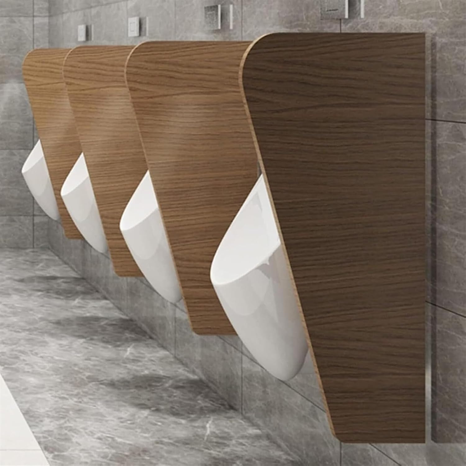 Urinal Screen Toilet partition 4PCS Wall-Mounted Wooden Urinal Partition Panel， PVC Waterproof Urinal Partition Divider Screen, Creative Divider Panel Room Partition, Wall Divider(Brown)