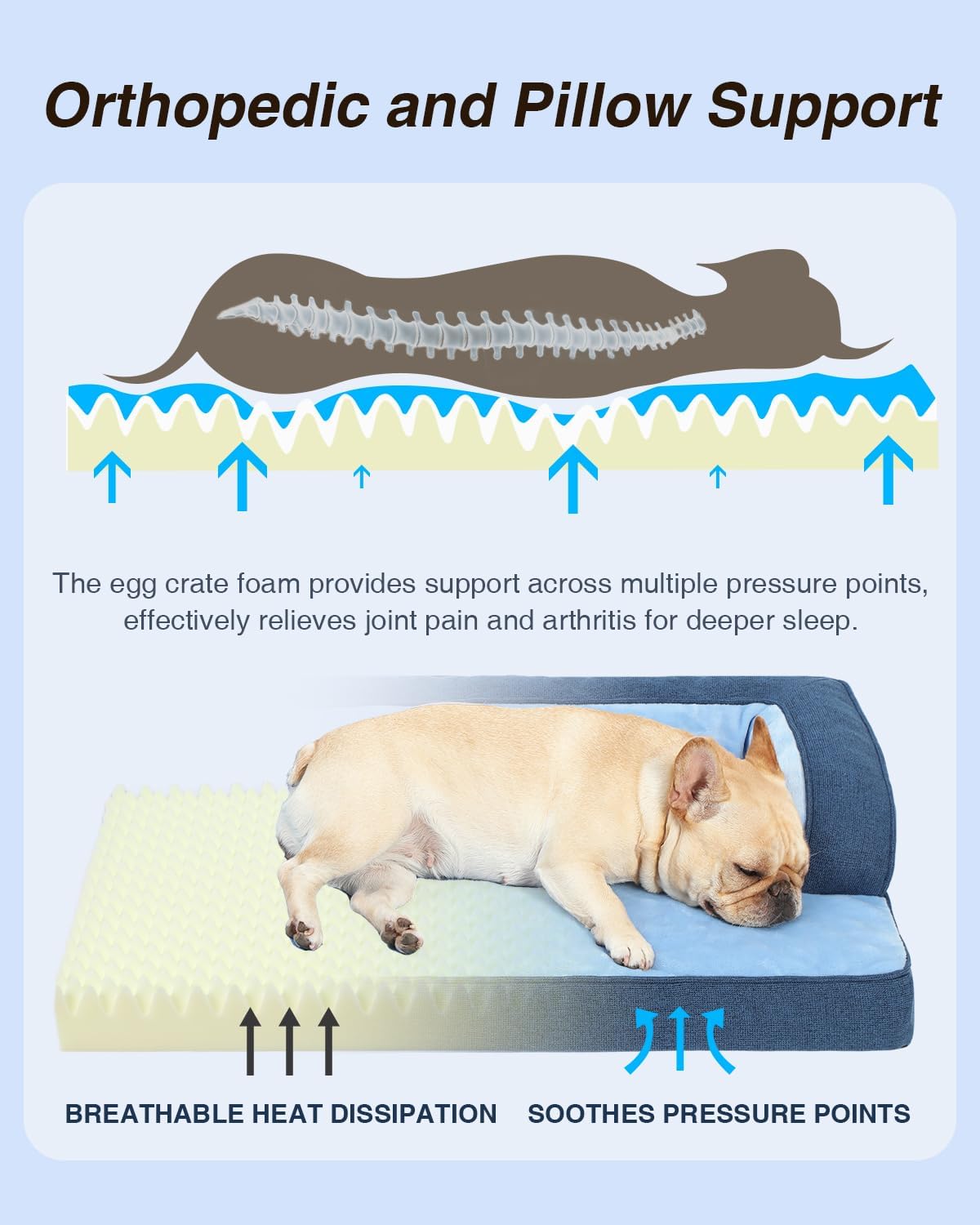 KSIIA Washable Dog Bed Large Sized Senior Dog, Orthopedic Warm Soft Pet Sofa Waterproof Pet Couch with Sides, Non-Slip and Egg-Crate Foam Big Beds with Removable Cover, 35x22Inch, Blue
