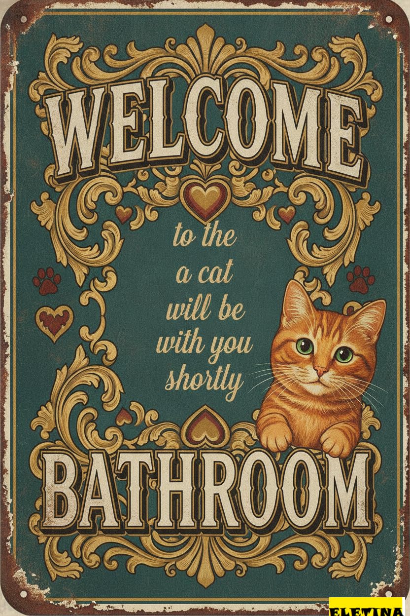 Personalized Sign for Man Cave Cat Funny Vintage Metal Tin Wall Decor, Retro Animal 8x12 Inch Wall Art Restroom Toilet Home Washroom Bathroom Private Property Decorative