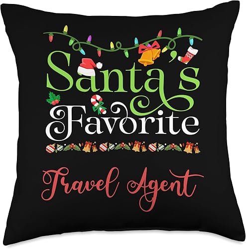 Santa's Worker Holiday Threads Santas Favorite Travel Agent Holiday Top Elf Profession Throw Pillow, 18x18, Multicolor