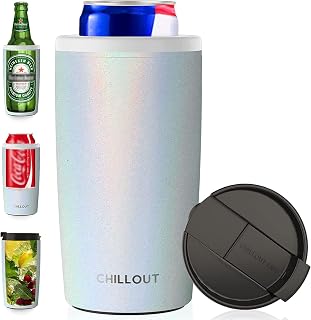4 in 1 Insulated Slim Can Cooler With Lid for 12oz Tall Skinny Can, Regular Can, Beer Bottle - Stainless Steel Double Walled Universal Can Holder for All 12oz Cans, Beer Bottles and Used as Coffee Mug