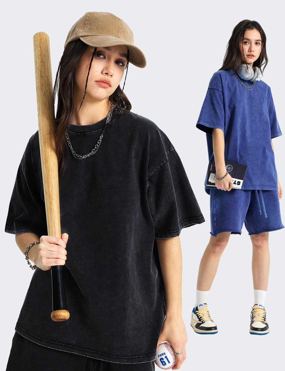 Wyeysyt 3 Pack Oversized Tshirts for Women Vintage Washed Baggy Tees Cotton Short Sleeves Acid Shirts Unisex Tops - Image 4