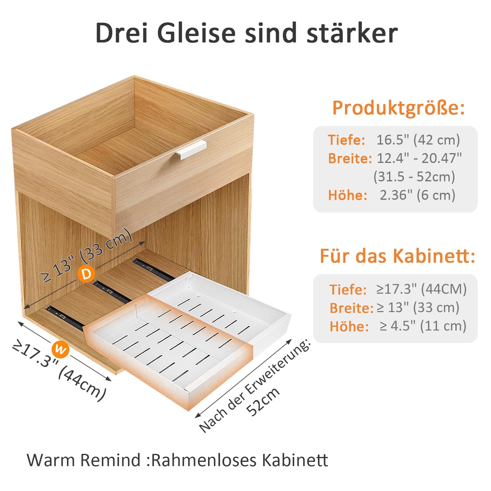 Trintion Teleskopschublade, Erweiterbar Ausziehbare Schubladen-Aufbewahrungsregale Verstellbare Breite (32-53cm) für mit Klebefolie,für Küche und Badezimmer Küchenschränke (Weiß)
