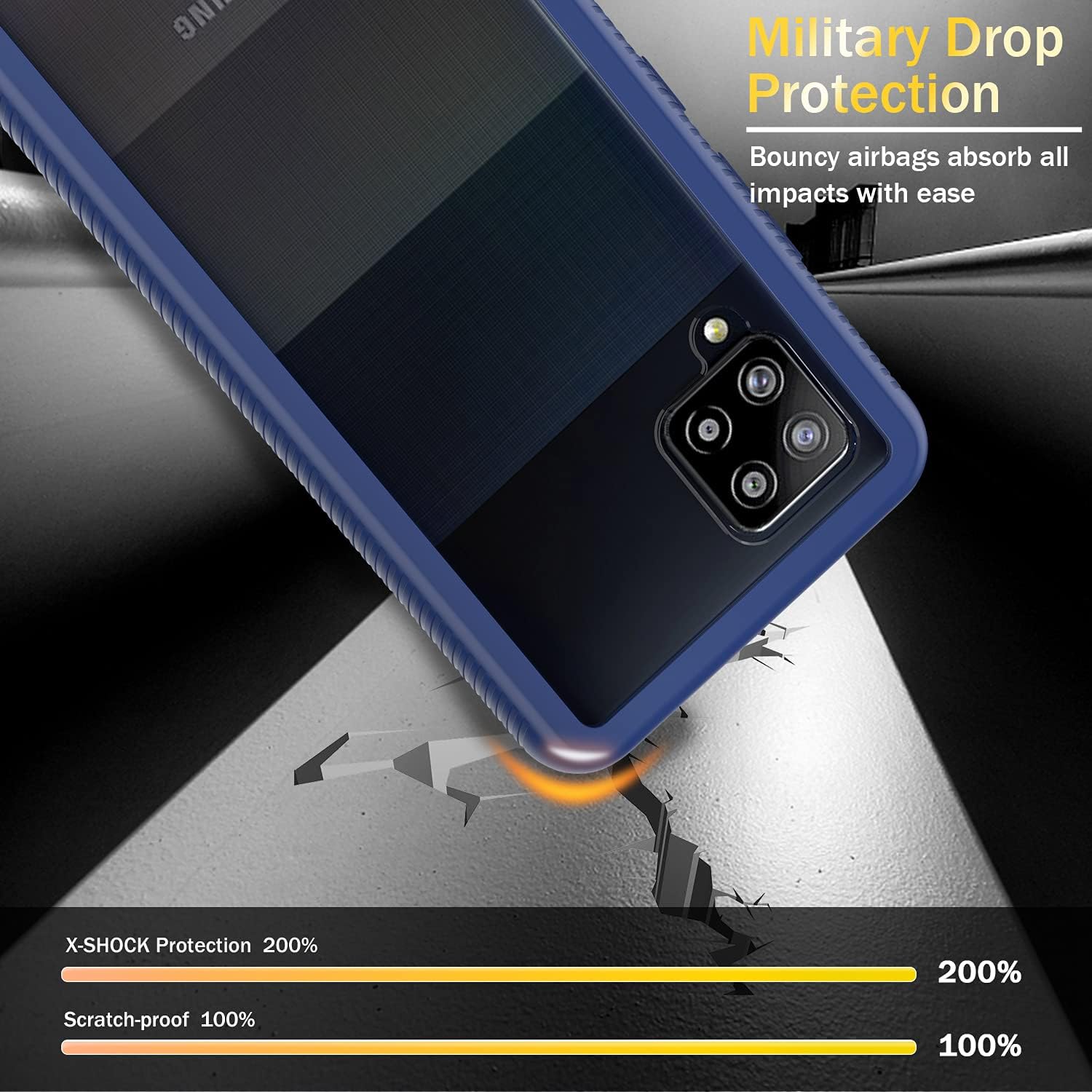 for Samsung Galaxy A42 5G Case: Heavy Duty Shockproof Rugged Phone Cases with Non Slip Texture Silicone Colored Border - Clear Back Slim Fit Full Protection Phone Cover for Samsung A42 5G