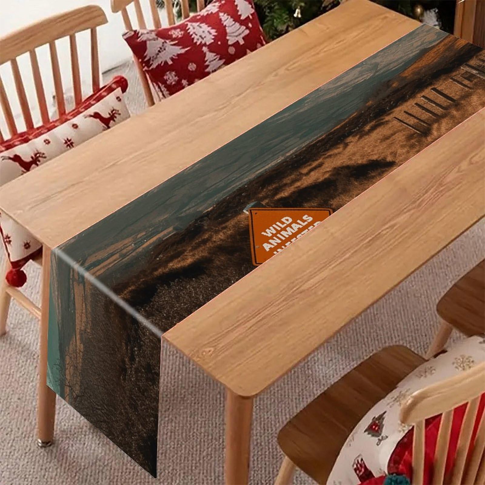 Khauerbc Style Rivers And Mountains Linen Table Runner-70.87*12.99 Inch,This Decorative Table Runner Is Wrinkle Resistant Table Mat. Embroidered Table Runners As Kitchen Dining And Coffee Tables.