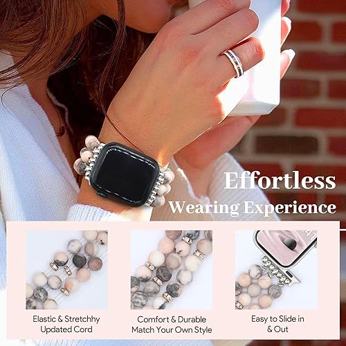 Miniatura 137 de JR.DM Natural Stone Beaded-Bands Women Compatible with Apple Watch Series 11 10 9 8 7 6 5 4 SE 3 2 1 Fashion Stretch Handmade Bracelet Fancy Boho