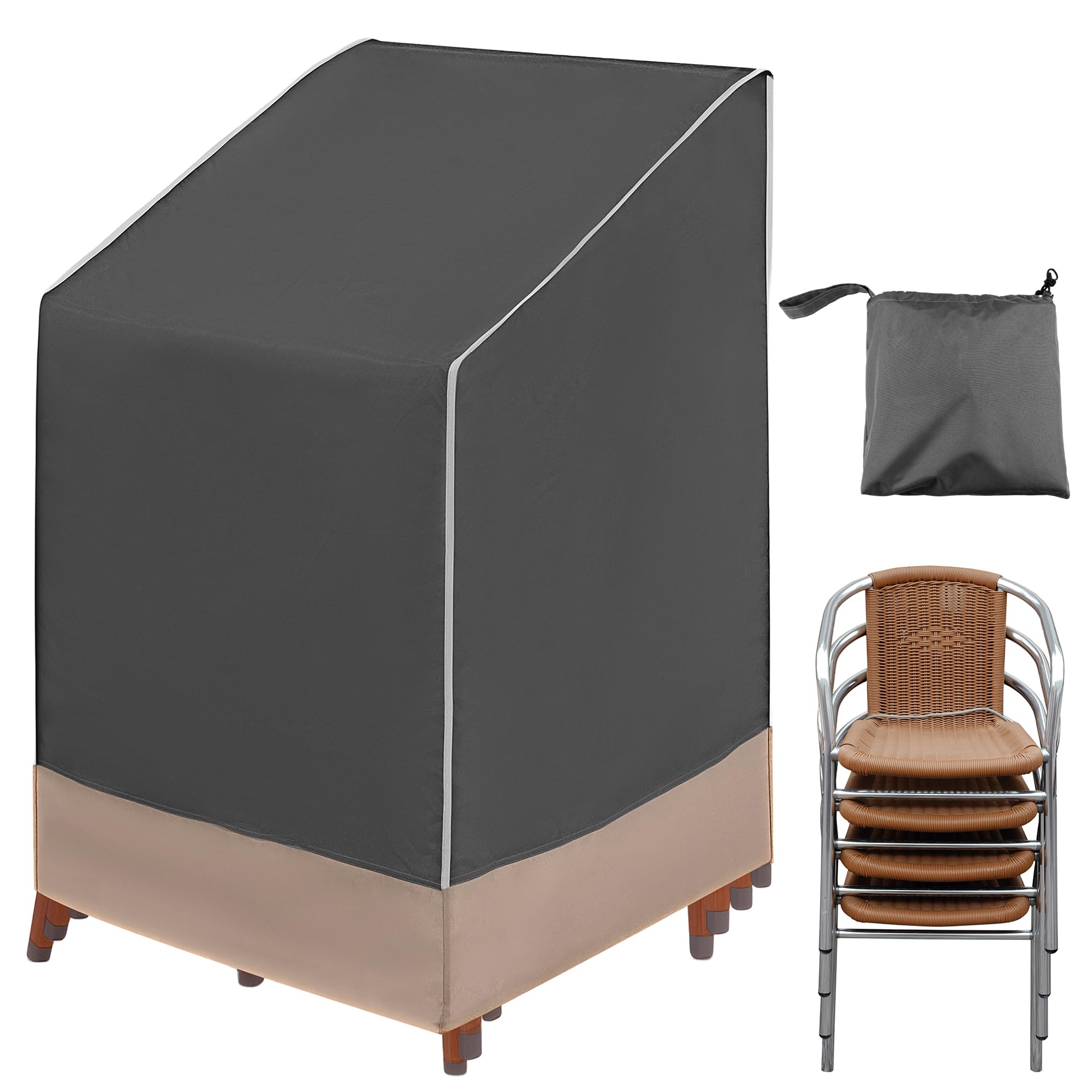 Abdeckung Gartenstühle Wasserdicht 420D Oxford Gewebe, Winterfest, UV-Beständiges Schutzhülle für Stapelstühle mit Aufbewahrungstasche,Abdeckung für Gartenstühle(75x78x65/110cm)