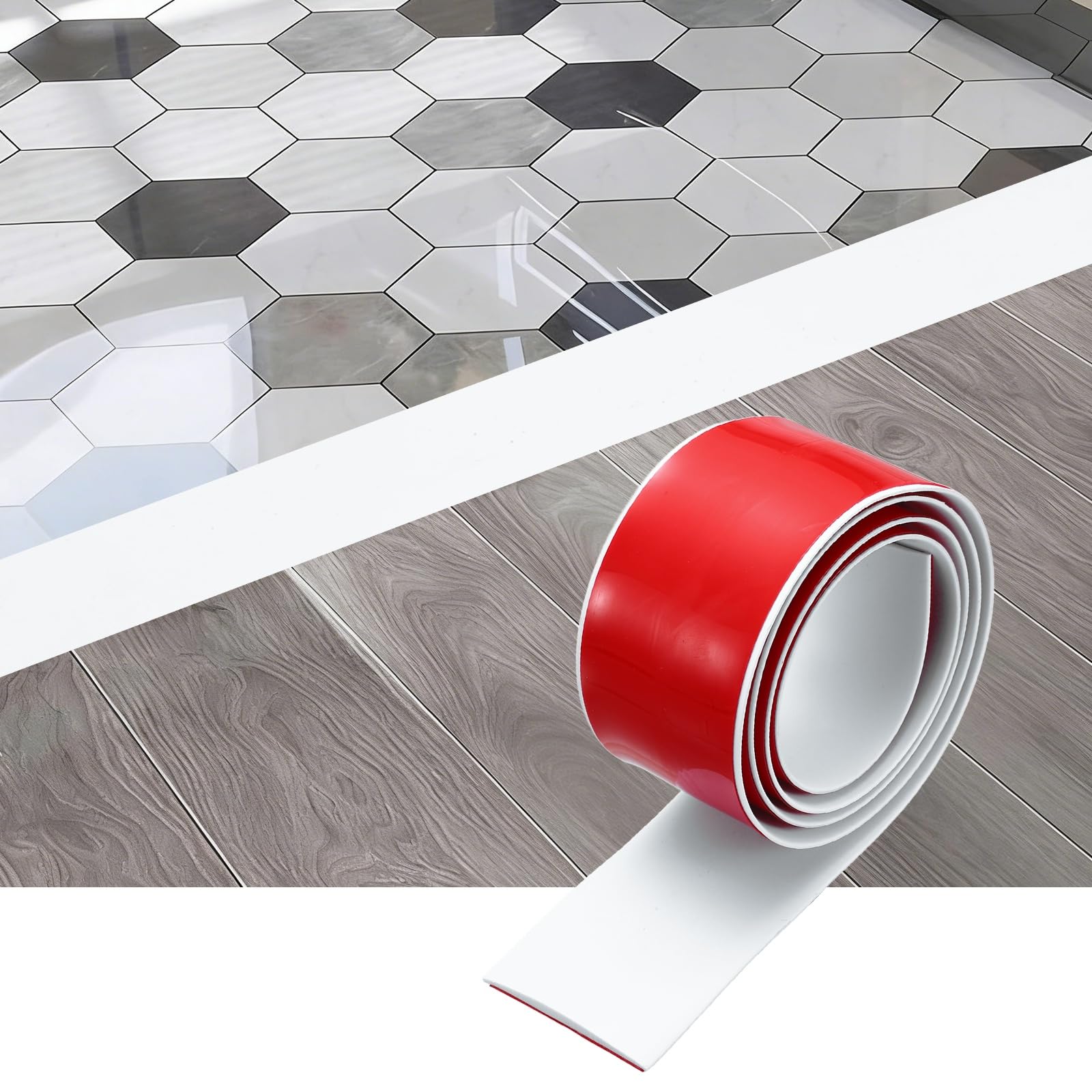 sourcing map Floor Transition Strip, 3.2FT x 1.97" x 0.14" Self Adhesive Floor Cover Strips Laminate Edge Trim for Flooring Gaps Carpet Transition, White