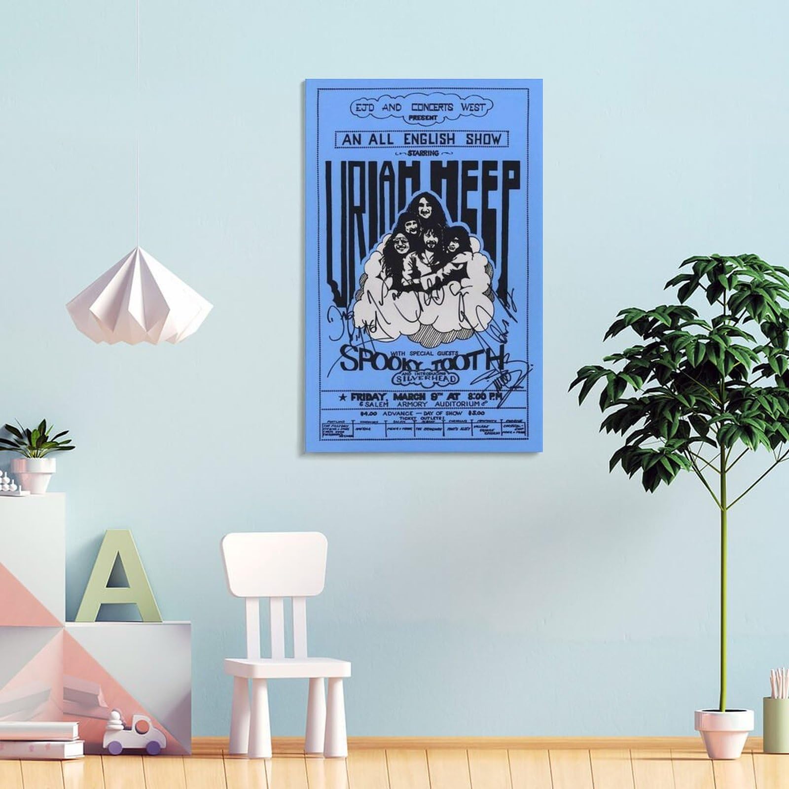 YADKGA Uriah Heep 1973 Salem ConcertFashion Poster decorativo su tela artistica da parete per soggiorno, camera da letto, soggiorno, poster illustrativo 60 x 90 cm