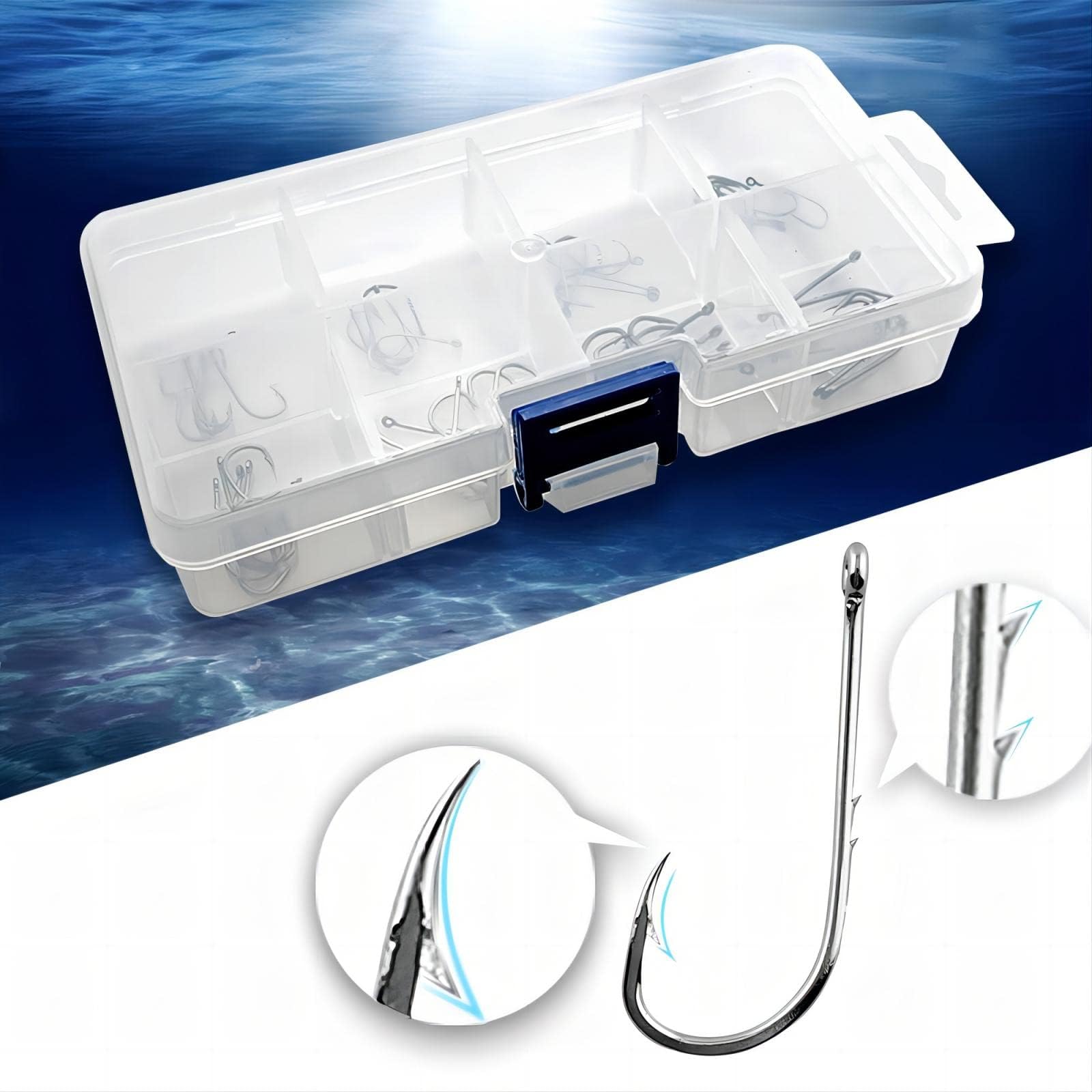 Sunkizzrs® 48Pcs High Carbon Steel Double Barb Fishing Hooks Carp Single Fish Hook Set Fly Fishing Accessories Jig Sea Hooks (#5―#12)