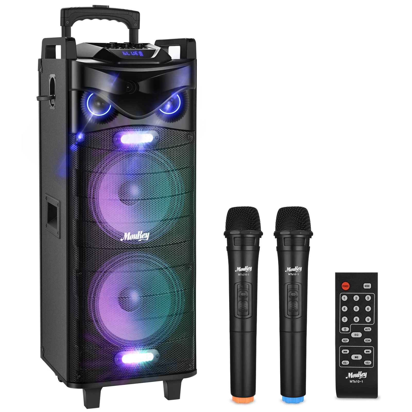 Moukey Karaoke Machine, Double 10" Subwoofer Outdoor Speaker PA System