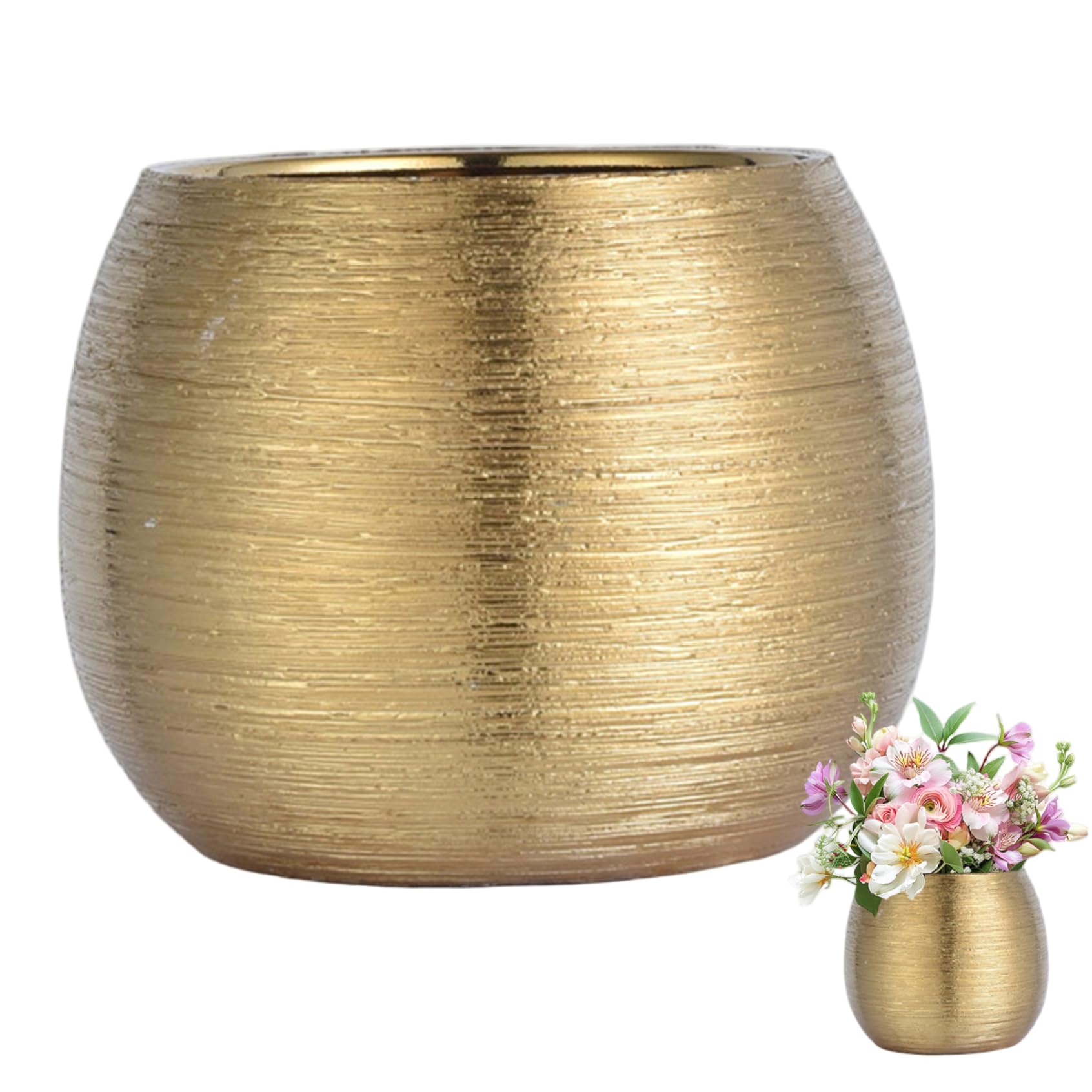 Latemeia Ceramic Pots for Plants, Gold Flower Pot with Anti-Slip Bottom, Elegant Home Decor for Indoor, Outdoor, 5x5x4 Inch, Decoraciones interiores