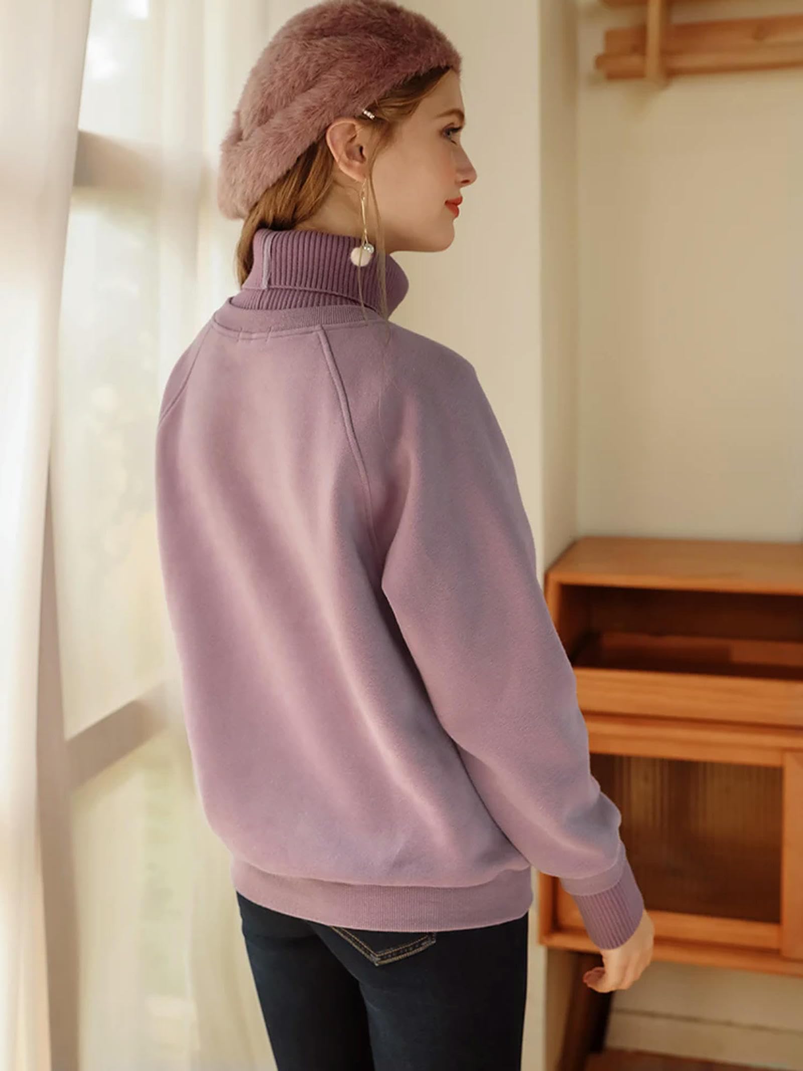 Bluza z kapturem damskie wąskie długie rękawy patchworkowe bluzy z golfem ciepłe topy
