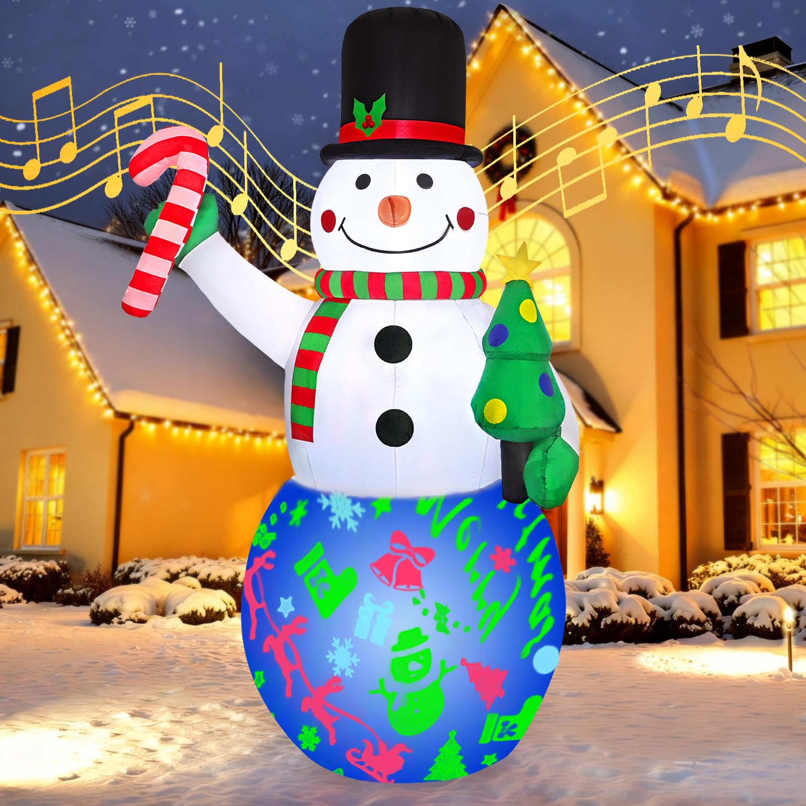 LOMOHOO Bonhomme de neige gonflable de Noël avec lumières LED rotatives colorées intégrées, 2,1 m, bonhomme de neige gonflable, décoration de Noël pour intérieur ou extérieur, pelouse, cour, jardin