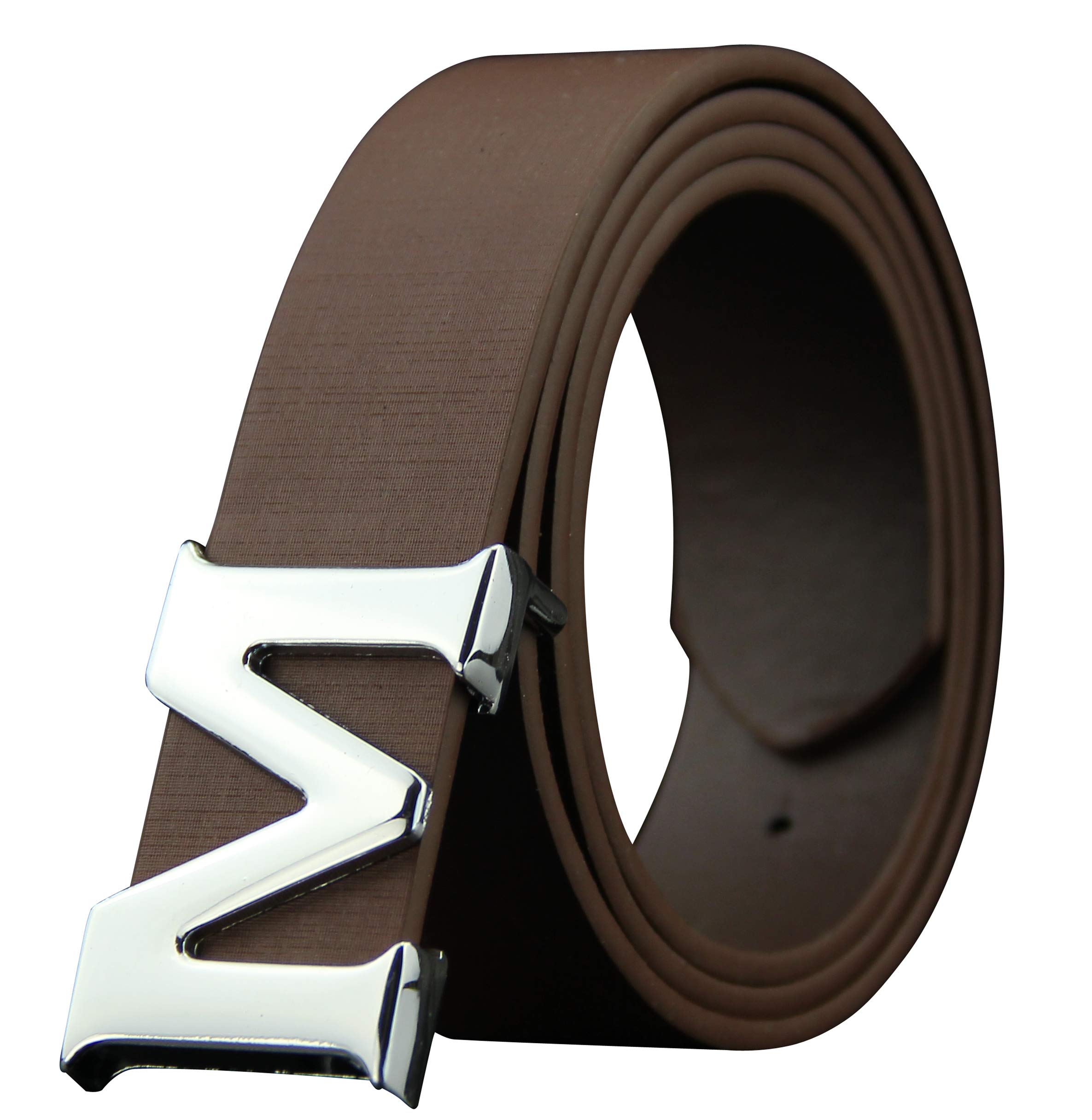 ALAKA Leather Mens Belts Removable Letter M Plate Buckle Waist Belt 1.29"