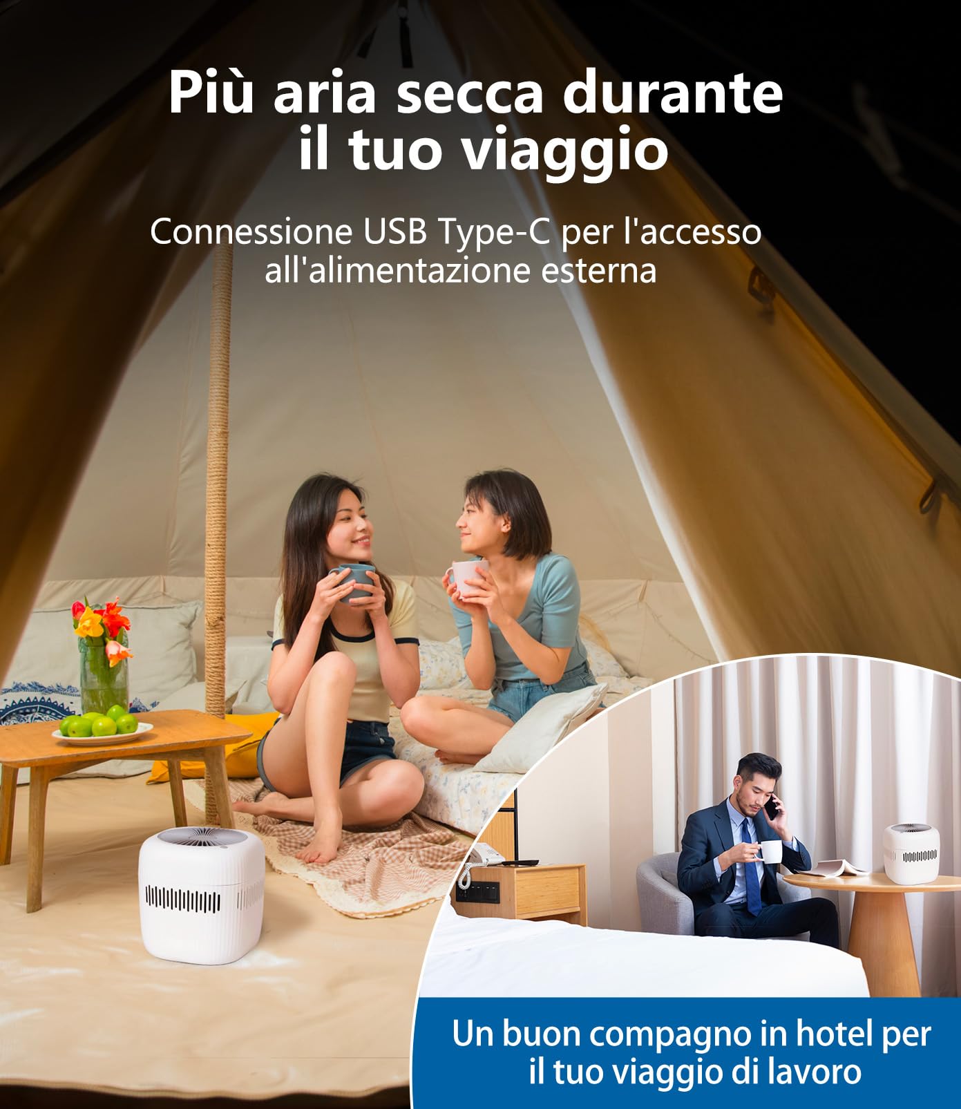 Mini umidificatore da 2,5 litri, umidificatore ad aria umidificata, per ufficio, hotel, camera da letto USB, senza nebbia, piccola batteria per bambini