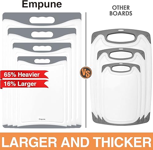 Vista 2 de Tablas de cortar extra grandes, tablas de cortar de plástico para cocina (juego de 4) tabla de cortar para lavavajillas con ranuras para jugos, asas