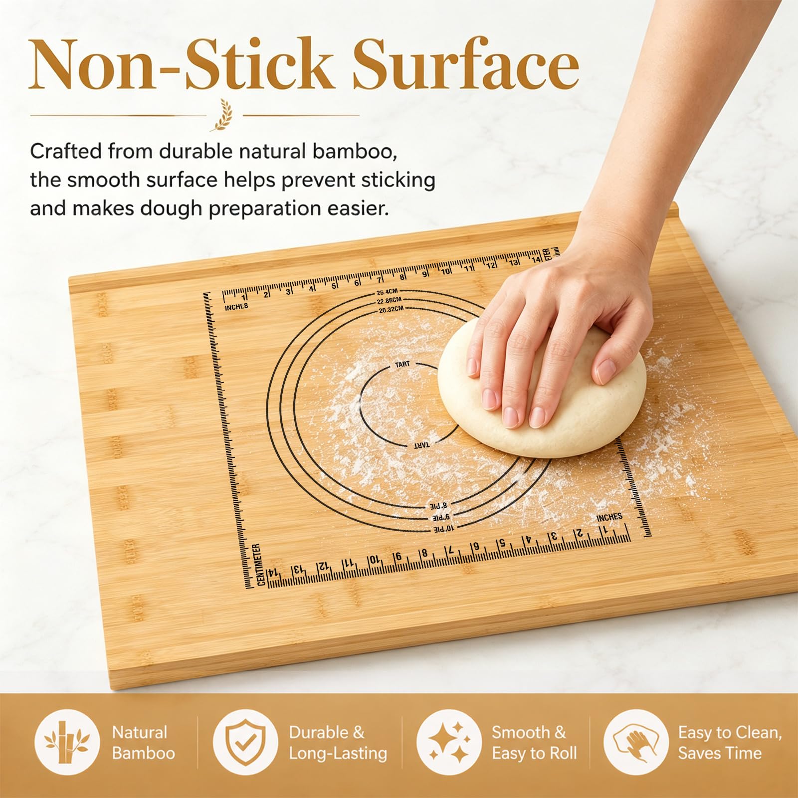 Tabla de repostería reversible de madera de acacia, tabla de cortar grande con medidas grabadas para cocina, tabla de cortar resistente, bloque de carnicero con borde y ranura de jugo para encimera