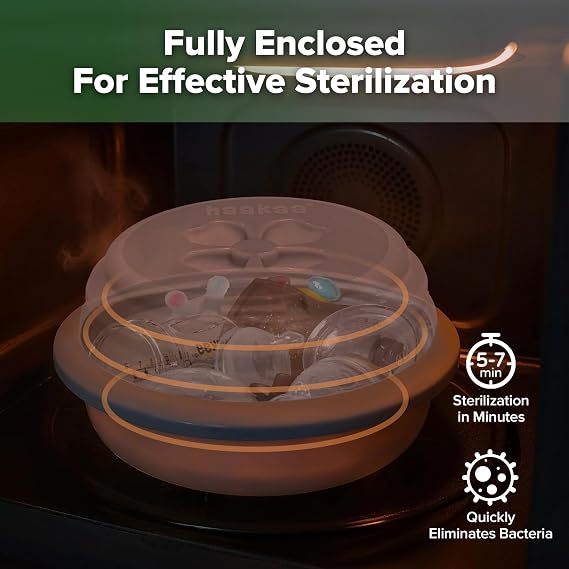 Haakaa Multipurpose Silicone Microwave Bottle Sterilizer&SteamerFood-Grade Silicone Collapsible Microwave Sterilizer for Baby Bottles,Breast Pump Parts&Pacifiers and Accessories,Great For Home&Travel