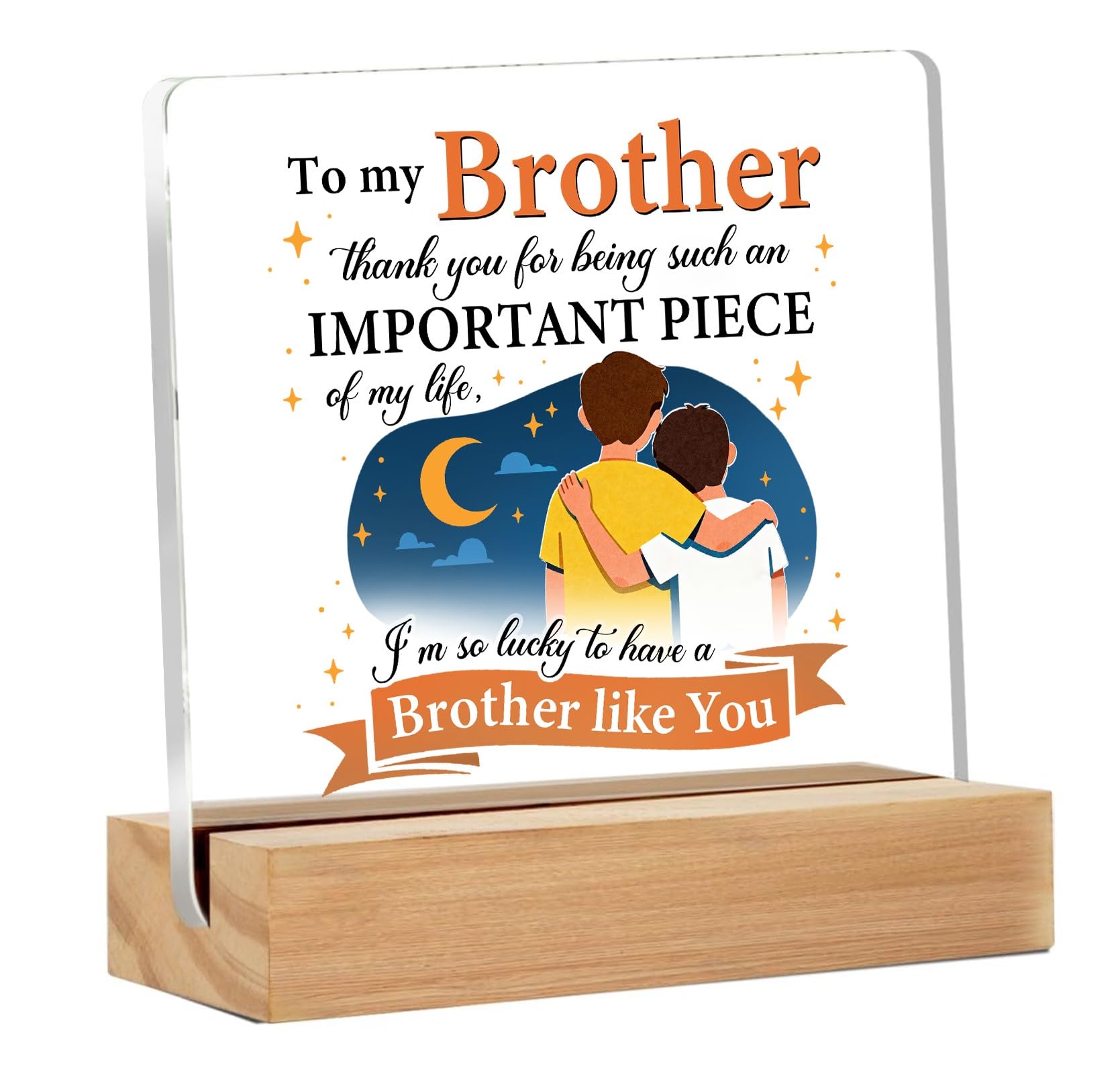 Shaeotek Acrylic Ornament with Wooden Base, Brother Theme Acrylic Home Decoration, Bedroom and Living Room Ornaments，Heartwarming Gifts for Colleagues, Family and Friends