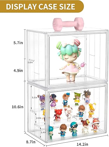 Miniatura 2 de Vitrina acrílica para coleccionables, 3 capas, ajustable, con puerta magnética, caja de exhibición transparente apilable para figuras escaparate,