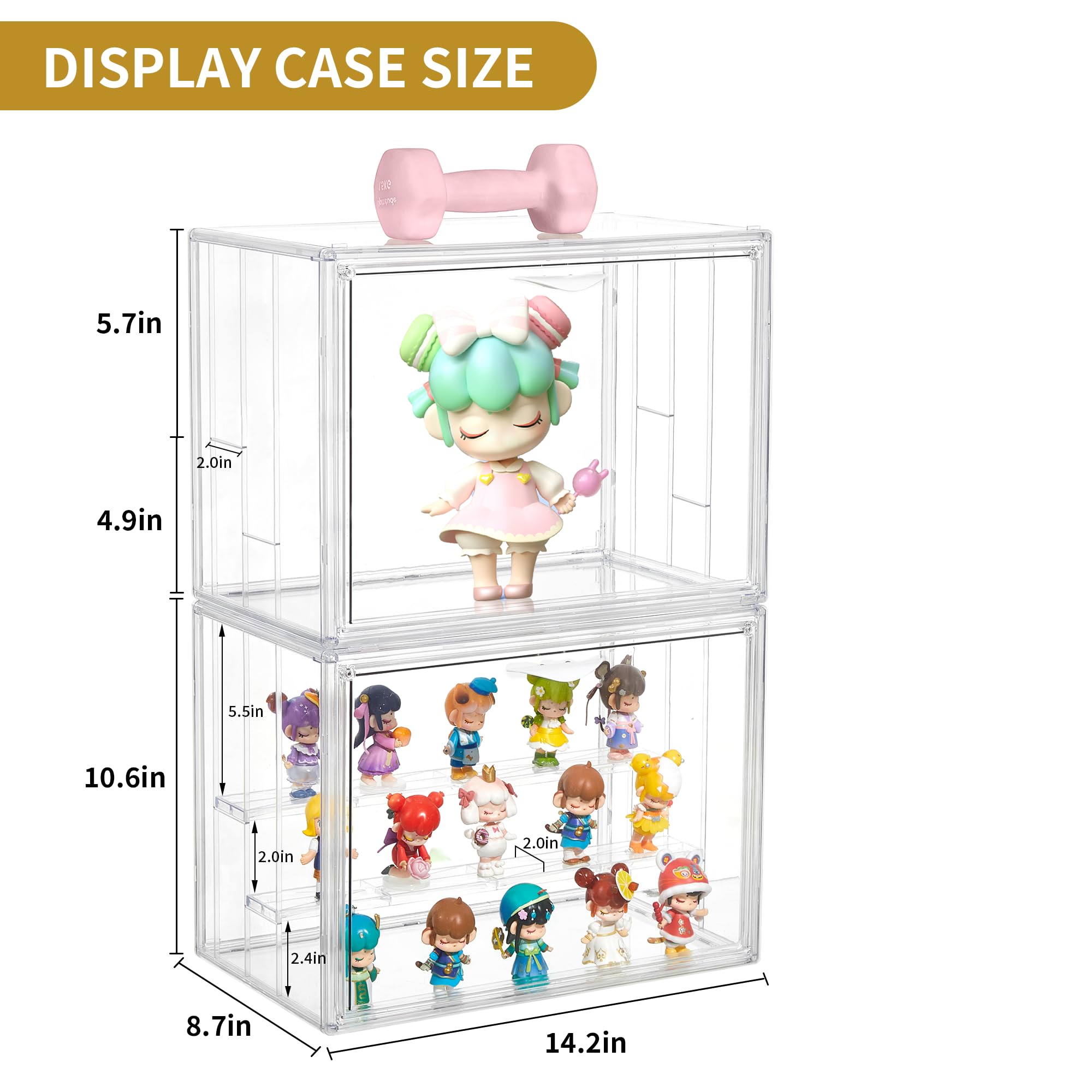 LXLXXL Acrylic Display Case for Collectibles 3 Layer Adjustable Figure Display Cases with Magnetic Door Clear Stackable Display Box for Figures Showcase 2Pack