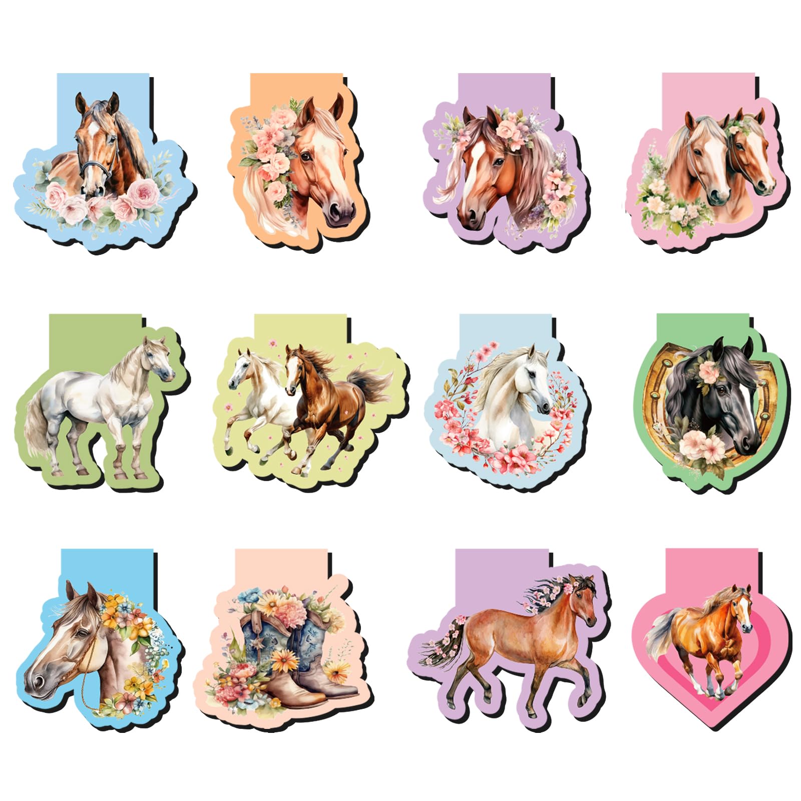 Thboxes 12 Pcs Magnetic Bookmark, Horse Bookmarks Party Bag Fillers for Kids, Magnet Book Marks for Women, Assorted Magnetic Page Clips for Children Book Lovers Teachers Stationery Book Reading