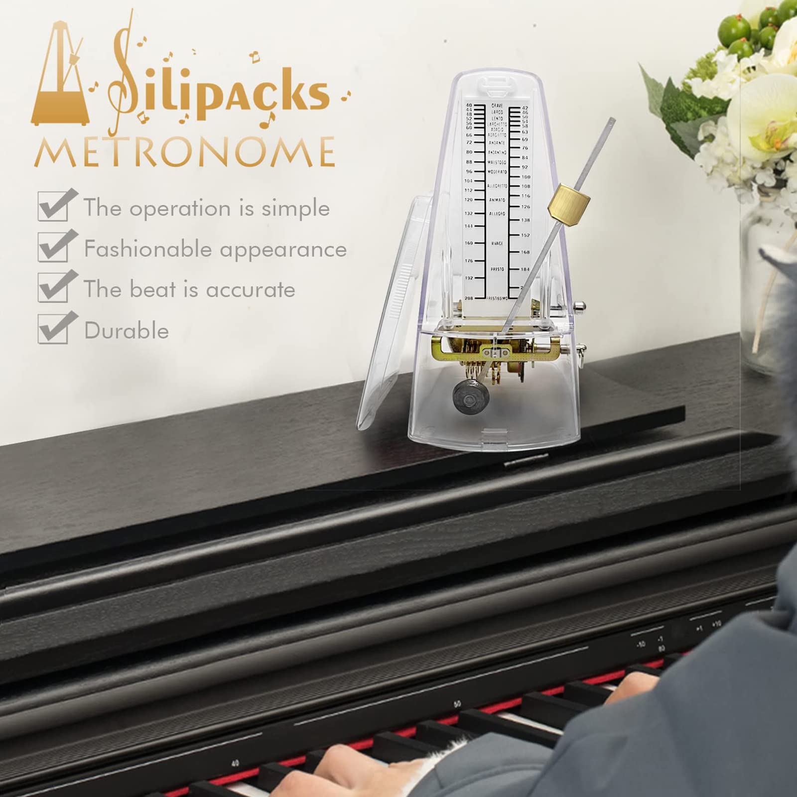 Mechaniczny metronom muzyczny, elegancki zegar muzyczny w stylu vintage, głośny dźwięk, śledzenie rytmu rytmu uniwersalny metronom instrumentalny, do fortepianu skrzypce gitara basowa