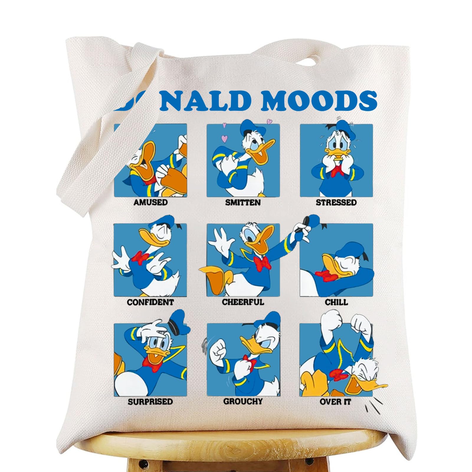 WZMPACartoon Duck Tote Bag Duck Lover Gift Duck Moods Reusable Grocery Bag Cartoon Movie Merchandise