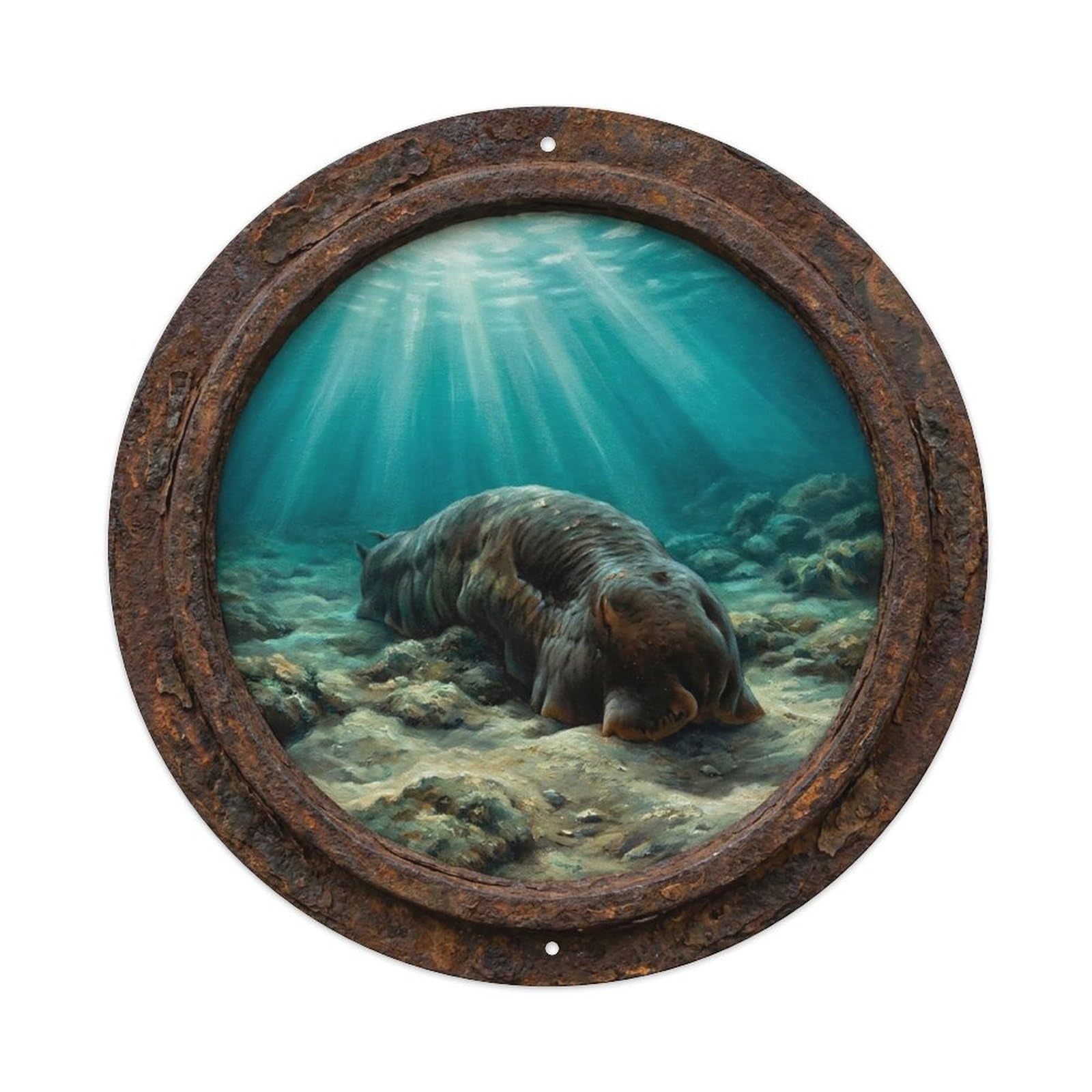 Vintage Porthole Cucumber Soft Ship Window Under Deep Metal Tin Sign