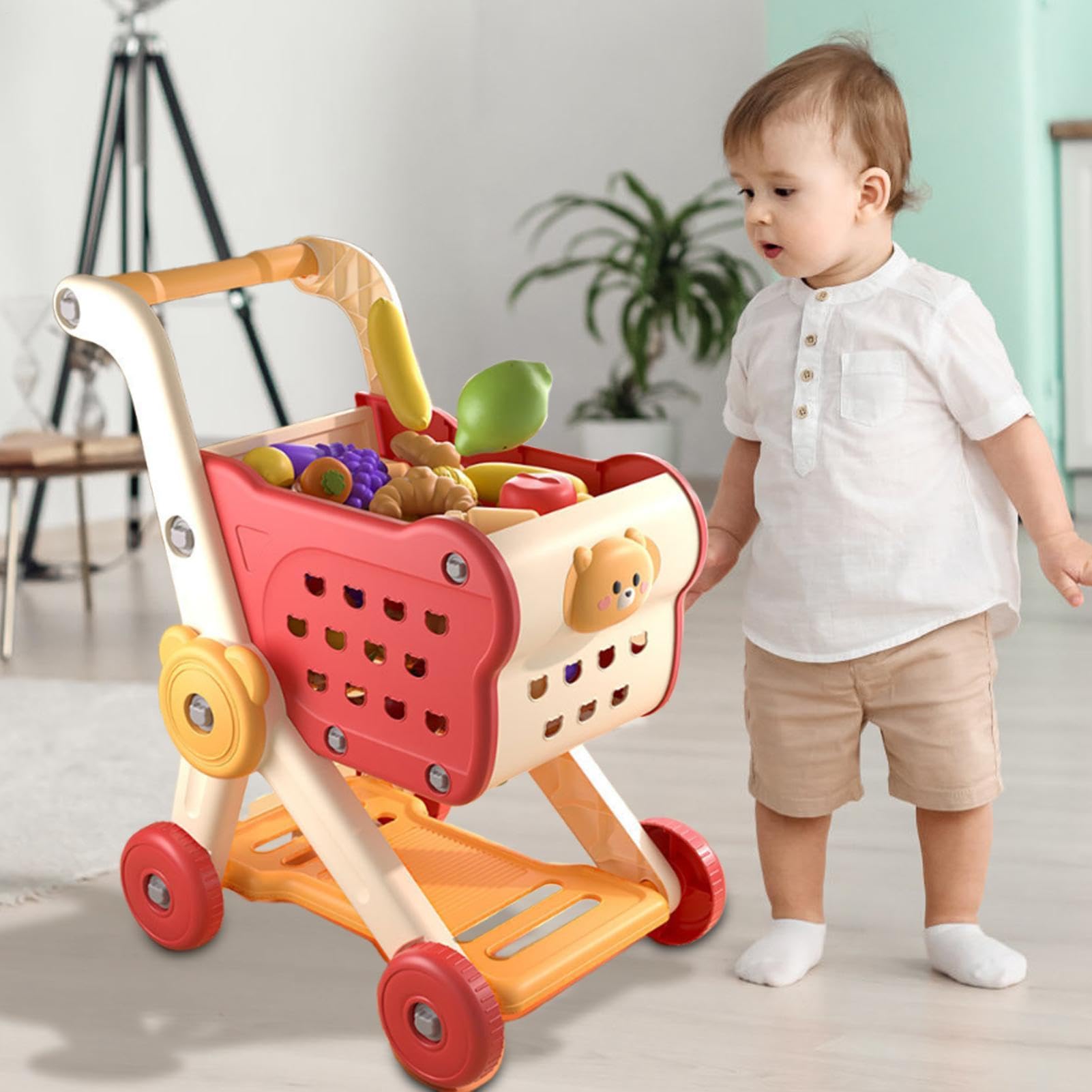 Carrito Compras Infantil Niños Frutas Y Verduras De Juguete Para Juego De | Set Carrito Compras Accesorios Cocina Actividades Preescolares, Regalo Cumpleaños, Diversión Familiar Al Caminar