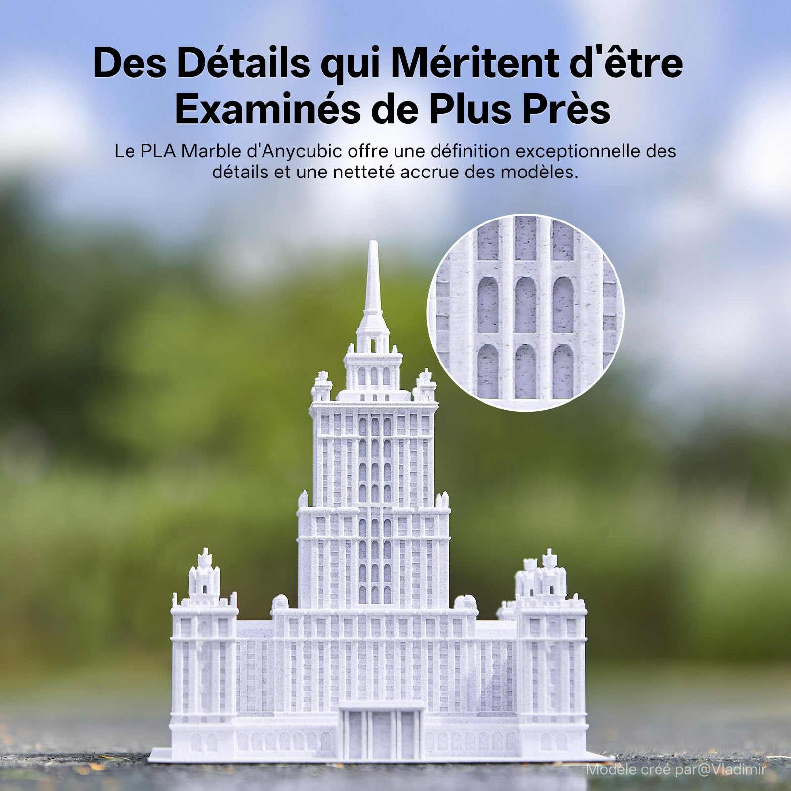 ANYCUBIC Filament PLA Marbre, Filament 3D de 1,75 mm, Lignes de Couches Minimales, Identification Intelligente, Enroulé de Manière Ordonnée, Effet Marbre, Marbre Blanc, 1kg