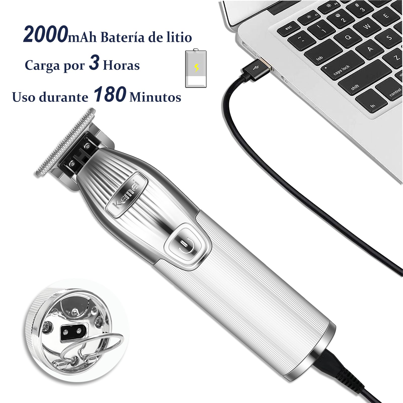 Kemei - Cortacésped de pelo de cabeza calva de 0 mm para hombre | Cortacésped profesional inalámbrico con hoja en T - Kit de aseo recargable Regalos para el Día del Padre