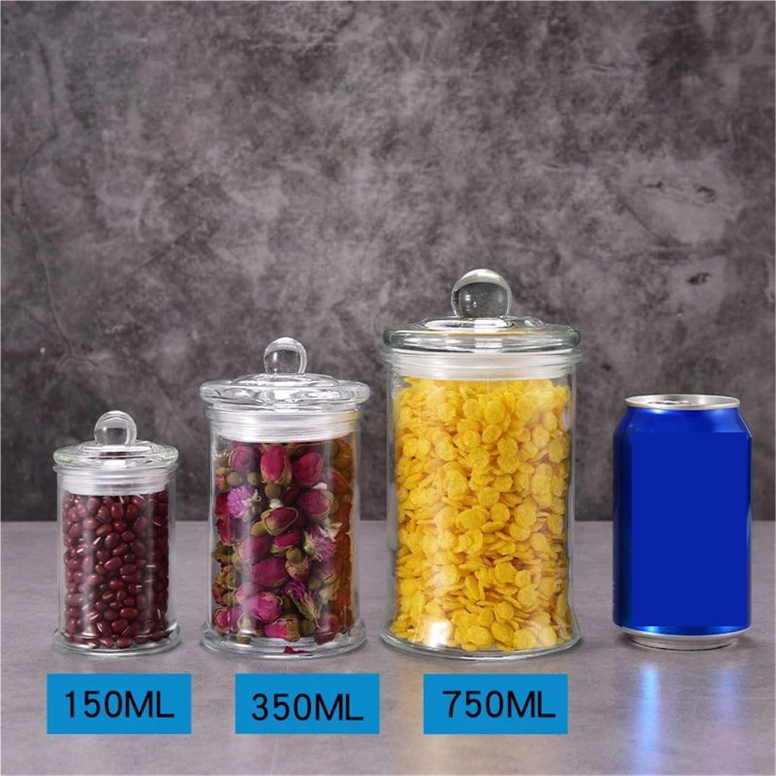 Tarro de almacenamiento para cocina, Frasco de vidrio transparente con tapa for dulces, galletas, frutos secos, té, varios tamaños, 1 Uds(750ml)