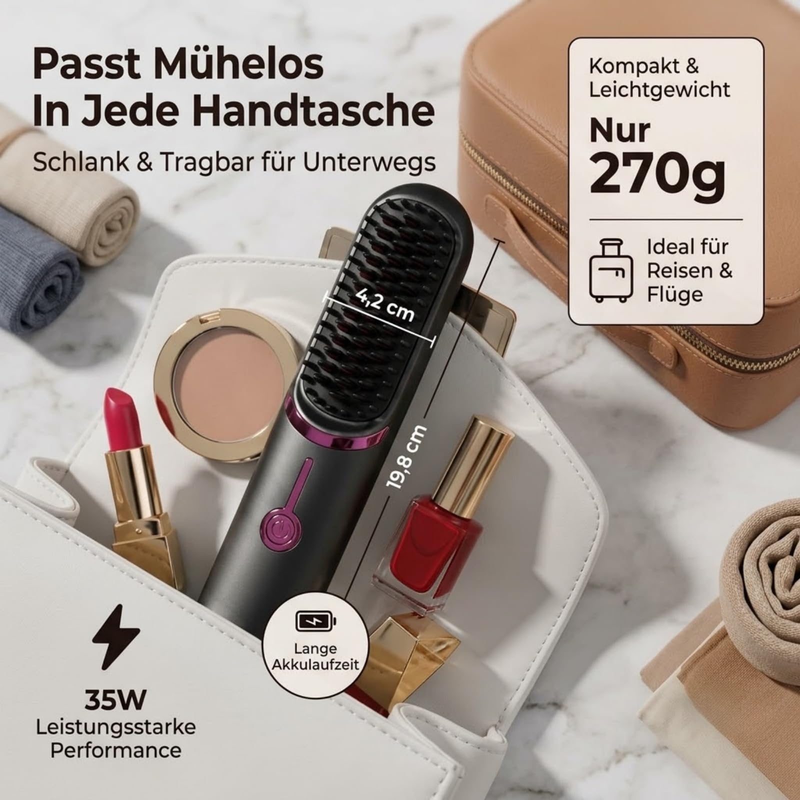 Ciriel - AirBrush Pro | Drahtlose Stylingbürste, 3 Temperaturstufen 160-200°C, Wiederaufladbare BüRste für GläTten und Locken (rosa)