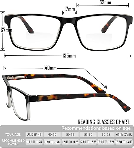 Miniatura 5 de Yogo Vision Bifocal Reading Glasses for Men and Women, Rectangle MultiFocal Readers with Spring Hinges, Retro Design